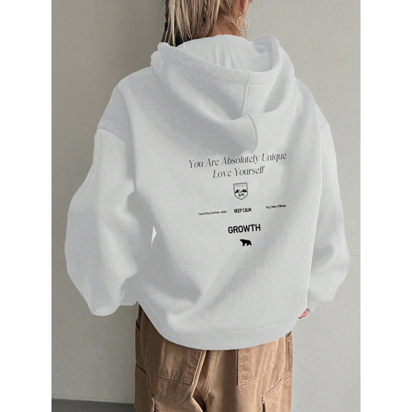 Dazy Slogan Graphic Drop Shoulder Dragkedja Vit White M