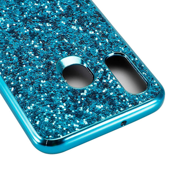 Glimtende Sequins Elektroplettering TPU Ramme+PC Bagside Telefon Cover til Samsung Galaxy A40 Blue