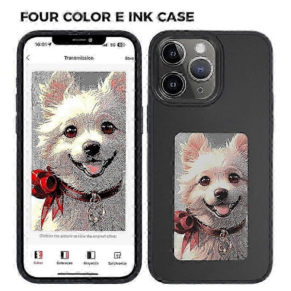 INKZONE Yhteensopiva iPhone 11 Pro Max E Ink -puhelinkuoren kanssa PC+TPU DIY-puhelinkotelo 4-värinäyttö - Harmaa Black