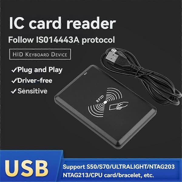 USB RFID-läsare IC-kortläsare Kontaktlös smartkortläsare HID Driver-Free Support Window Linux A Black