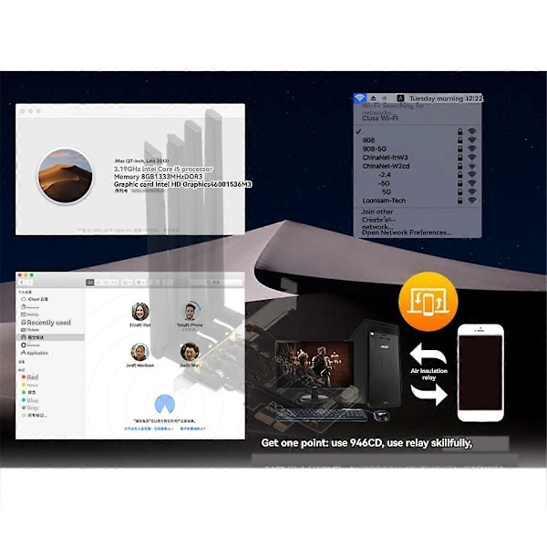 BCM94360CD Hackintosh PCIE Langaton Adapteri 1750Mbps, Dual Band 2.4G/5GHz, Bluetooth 4.0, Airdrop Handoff Tuki Black