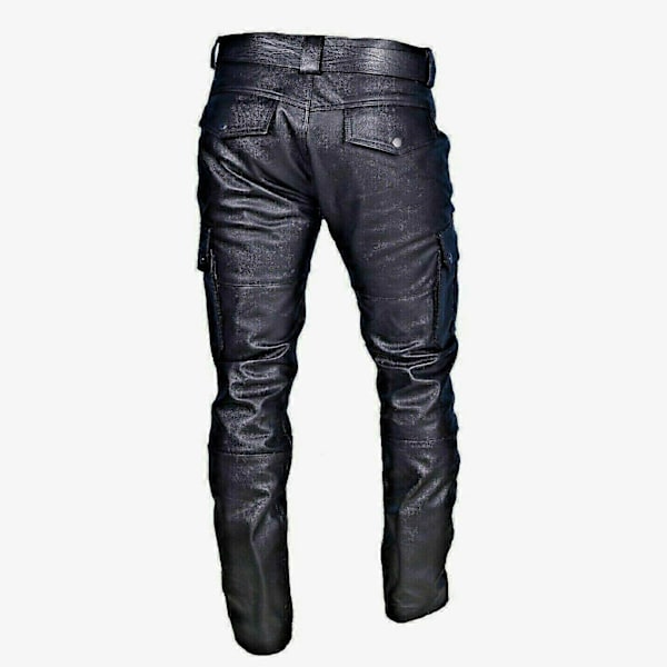 Högkvalitativa Herr Äkta Läder Bikerbyxor Mode Svarta Motorcykelbyxor Punkbyxor black XS