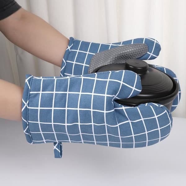 Köksvantar - Halkfria - Silikon - Tjock bomull - 2-pack - Blå