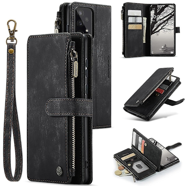 Samsung Galaxy A53 5G CaseMe C30 Monitoiminen Puhelimen Nahkakotelo Pidikkeellä, Korttipaikalla ja Lompakolla Black