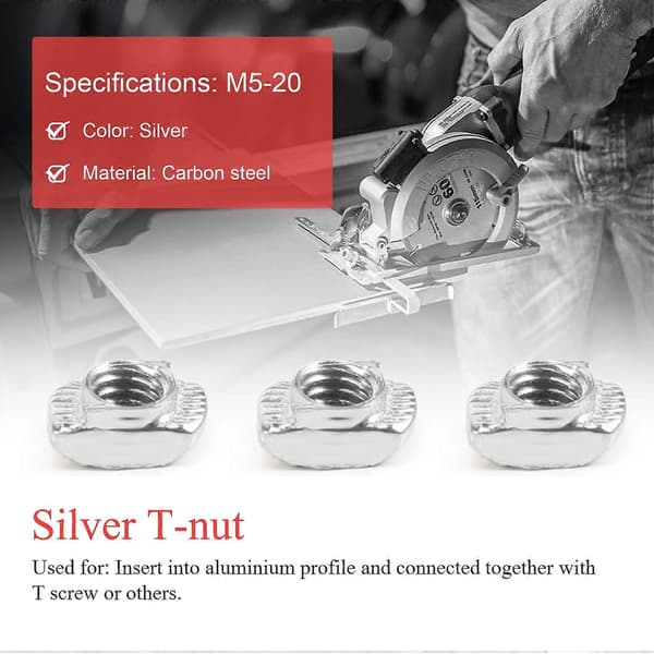 100 stk M5 Hammermutter Karbonstål Aluminium Kobling T Feste Glidemutter