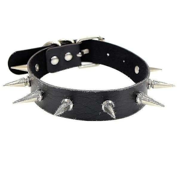 Goth Svart, Piggbelte, Krage PU Lær Choker, Hengende Halskjede black