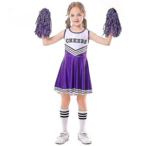 Kid's Girls School Party Cheerleader kostym Halloween musikalisk festklänning purple 130cm