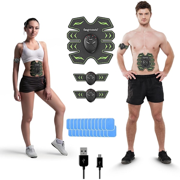 Abs Trainer Muskelstimulator - 24 Gelputer - CE-Sertifisert & Hudvennlig 6 Pack Abs Elektronisk Toningsapparat - EMS Muskelstimulator