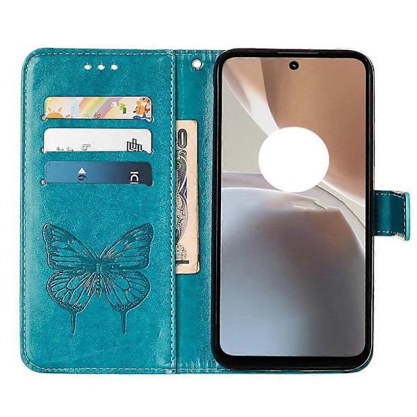 Til Motorola Moto G32 Præget Sommerfugl Flip Læder Telefon Cover