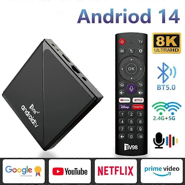 8K Android 14.0 TV Box Set Allwinner H313 2.4G 5G Dual WiFi Bluetooth 5.0 Mediaspelare Stöd Smart Röststyrning Fjärrkontroll Toppbox