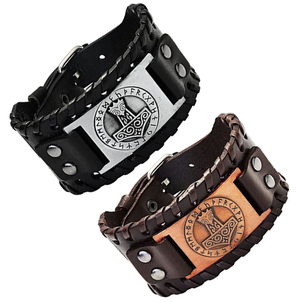 2 st Vikingarmband, Vikingarmband Herr, Viking Läderarmband, Vintage Nordic Armband, Viking Talisman Armband Till Pojkvän Man Pappa Present