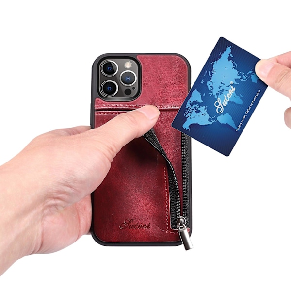 Plånboksfodral för iPhone 13 Pro Slim PU Läder Baksida Skyddande Skal (Röd)
