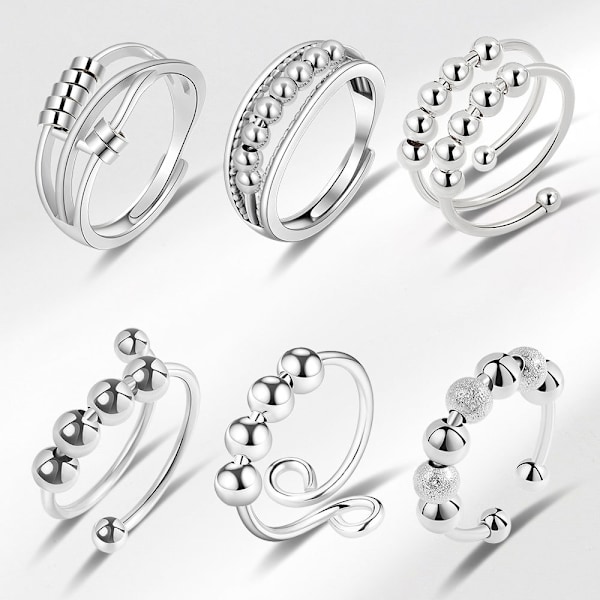 Antistressring dubbelt justerbar koppar platina silver sexdelad set-WELLNGS