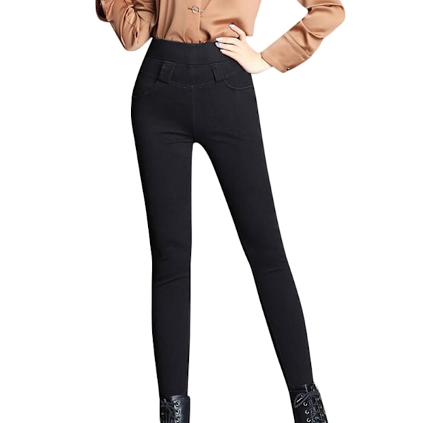 Termiska Fleece Denim Jeggings Superbekväma Stretch Denim Stuprörsjeans Kompatibla med Kvinnor Black 34
