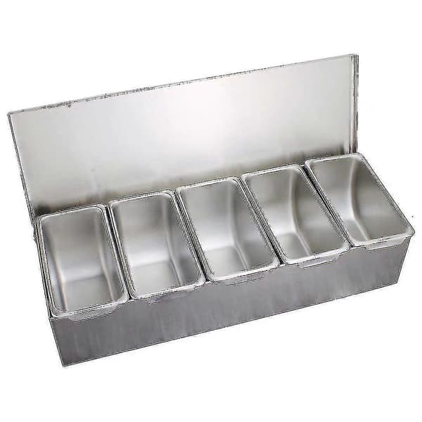 Rustfrit stål 5 beholder bar ingrediensbeholder silver 38x15x9cm