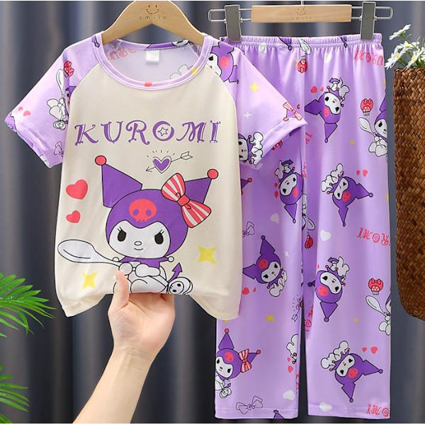 Pige Sanrio Melody Kuromi Pyjamasæt med Kortærmet T-shirt og Bukser - Loungewear - Størrelse D D 9-12Years
