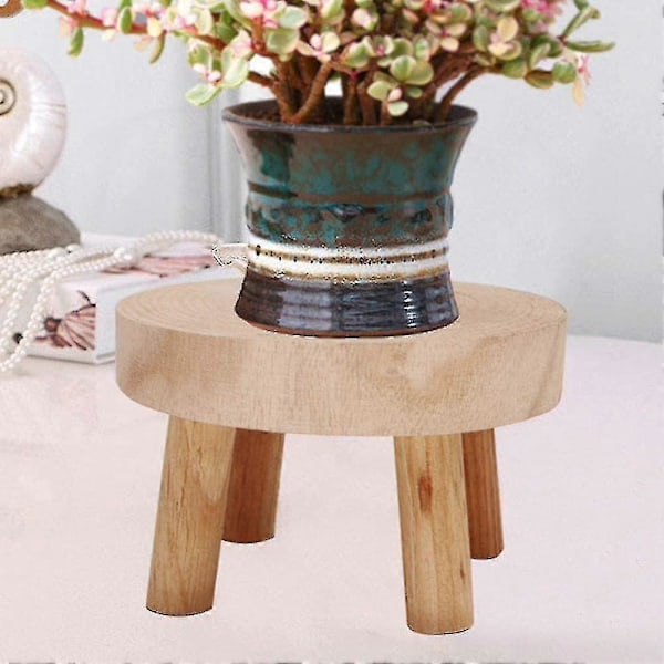 Liten Rund Träpall, Trädgård Mini Massivt Trä Blomkrukshållare, Växtpallar Inomhus Displayställ För Hemmakontor XH L Holzfarbe