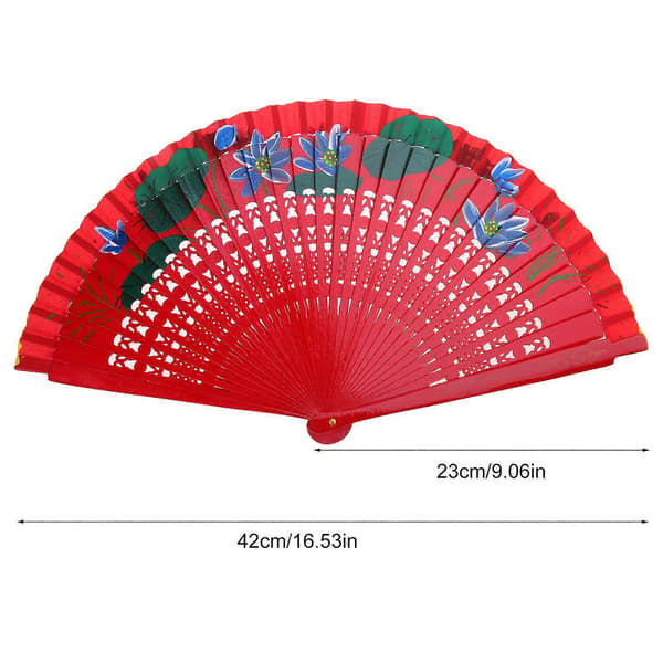 Spansk Danseventilator Håndmalet Kunstventilator Foldbar Danseventilator Glat Åbning og Lukning Blomstermaling Træventilator Grøn Green