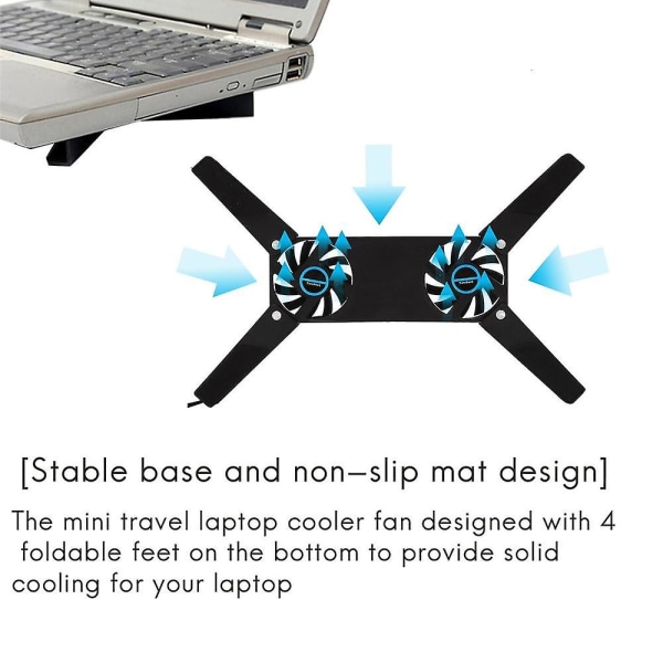 Laptop kyldyna,dubbel fläkt för bärbar datorkylning, USB hopfällbar bärbar kyldyna, bärbar fläkt för Stude
