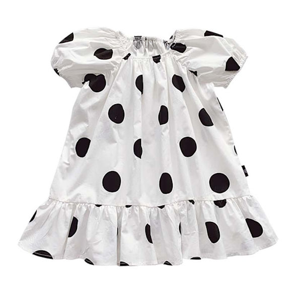 Barnflickor Baby Polka Dot Miniklänning Rufsade Korta Ärmar Semesterfest Sommarklänning 90cm