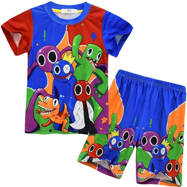 2 st barnpyjamas Roblox Rainbow Friends T-shirt Shorts Nattkläder FF F 130cm