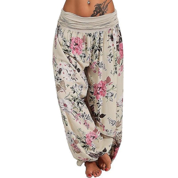 Yogabyxor för kvinnor Baggy Boho Casual Loose Harem Pants Aprikos 5XL