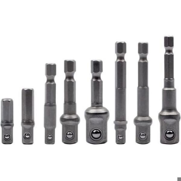 8 sekskantede hylseadaptere 1/4\" til 1/4\"-3/8\"-1/2\" for drill-driver