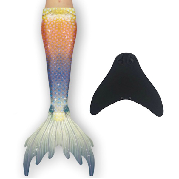 Girl Mermaid Tail with Monofin orange blue orange blue