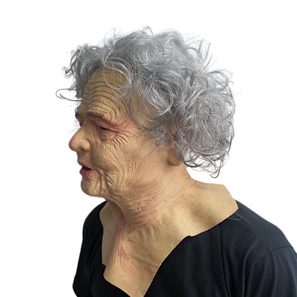 Halloween-horrormaske Bedstemor maske fest rekvisitter til voksne Gray Hair