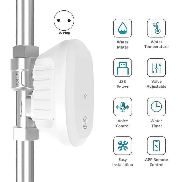 Tuya Smart WiFi Vattenventil Vattenmätare Vattenflödeshastighet Vattentemperatur Display Controller Smart APP-kontroll EU PLUG