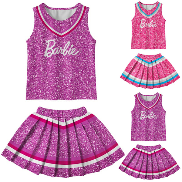 Flickors Barbie Cheerleader Cosplay Tank Tops Kjolar Uniform Outfit Lila purple 110cm