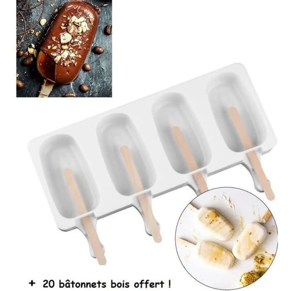Iskremform - Magnum ispinner - Høykvalitets silikon - 4 hulrom - 20 gratis pinner
