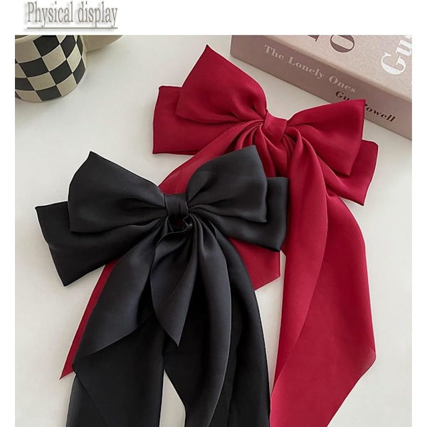 2-pack stora rosett hårklämmor - enfärgad stor rosett hårnål Röd + rosa (2st)