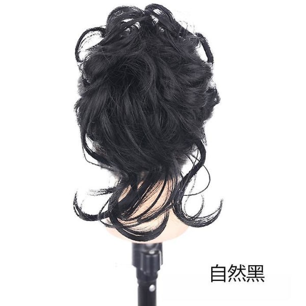 Hårstycke med klämma, bulle-hårstycke, lockigt hår Scrunchie med hår, Chignon voluminöst hårstycke, rörig bullförlängning Black