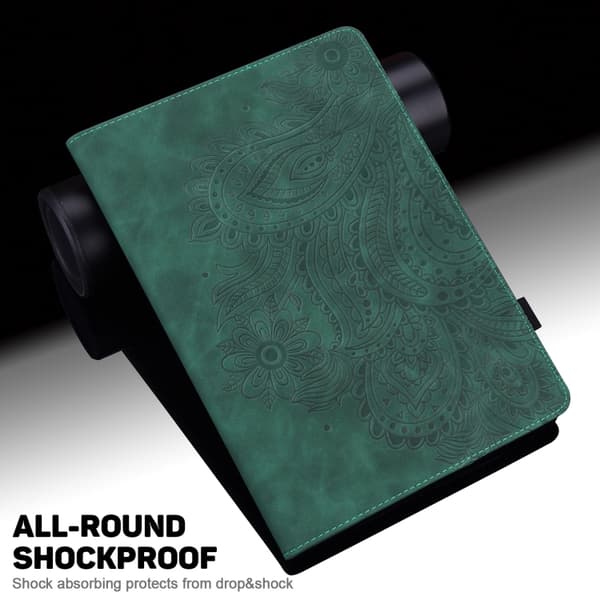 [KK] Compatible with Samsung Compatible with Galaxy Tab A9+ / A11+ Embossed Leather Case with Peacock Pattern Grön