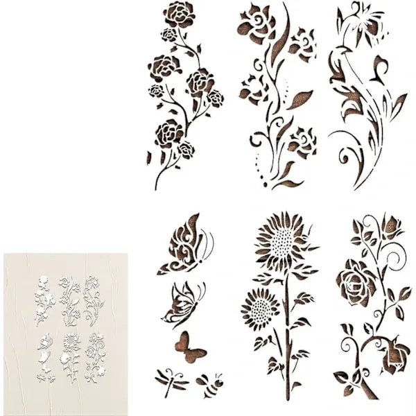 [KK]Large Flower Stencils, Floral Pattern Stencil - Flower Pattern Stencils Compatible with Floor Decor
