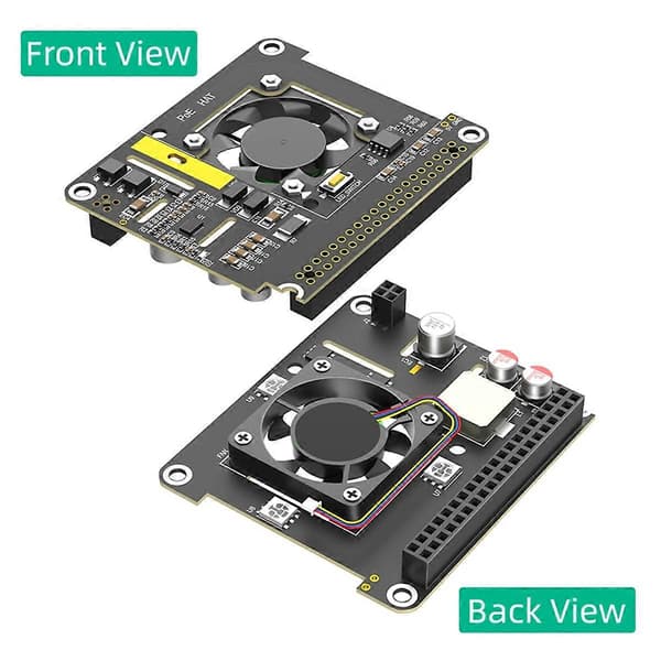 [KK] PoE HAT til Raspberry Pi 5 med køleventilator/computermodul 5, med automatisk misfarvning LED-lys Black
