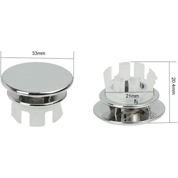 Kromade bräddavloppspluggar - PZCC - Förpackning med 6 - Diameter 22-23 mm - ABS-plast - Enkel installation
