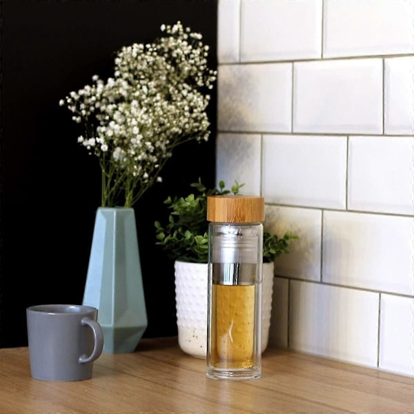 Motiverande Design Borosilikatglas Vattenflaska, Miljövänligt Bambulock För Mångsidig Användning, Säker För Varma & Kalla Drycker, Hållbar & Återanvändbar, Enkel