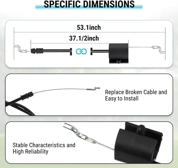 [KK] Throttle Cable for Lawn Mower, Z-Bend on End Engine Zone Control Cable Replacement, Universal Lawn Mower Accessories (135cm)