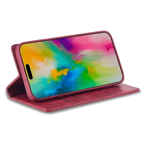 LC.IMEEKE iPhone 16 Pro Max Nahkakotelo RFID-suojauksella ja Korttipaikoilla - Musta Multicolor Red