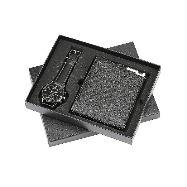 Lyx Watch Business Quartz Armbandsur Herrplånbok Set för pojkvän (shikai)