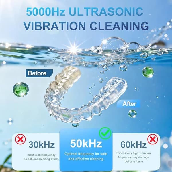 50kHz Ultralydsrenser (230ml) | 4 UV-lamper, 3 tilstande, HD digitalt display, sort, bærbar ultralydsrenser