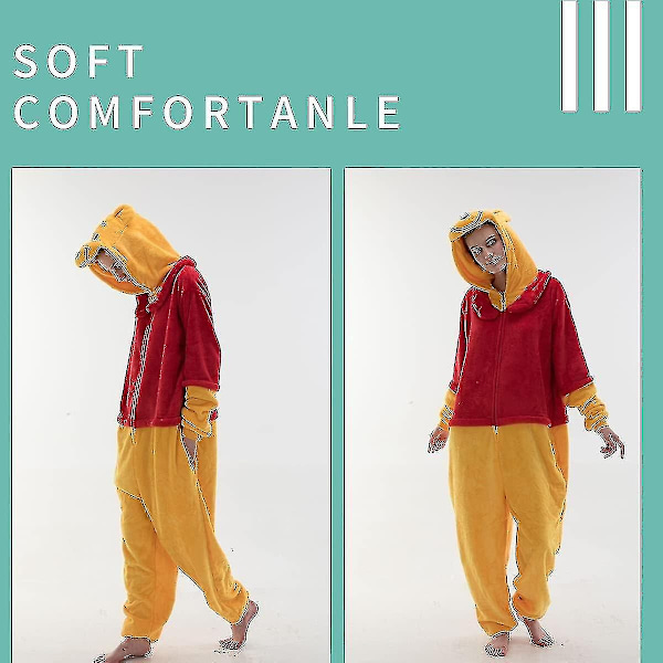 Mukava Unisex Aikuisten Onesie-Pyjama Flanelli Cosplay Eläin Yksikokoinen Halloween-Puku Nukkumisasu Kotiasu Q Ningling 85cm - Täydellinen Pooh Pooh M