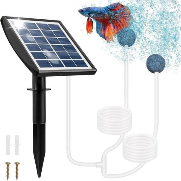 Solar dammpumpe - ZOR® - 2W - 2200mAh batteri - Oksygenrør - 2 luftboblesteiner