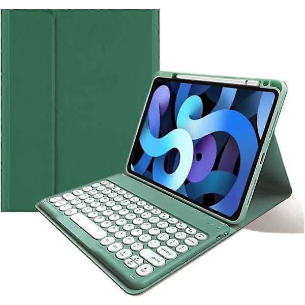 iPad 10. sukupolven 2022 näppäimistökotelo hiirellä, söpöt pyöreät näppäimet, irrotettava Bluetooth-näppäimistö, ohut älykäs suojus kynätelineellä (tummanvihreä)
