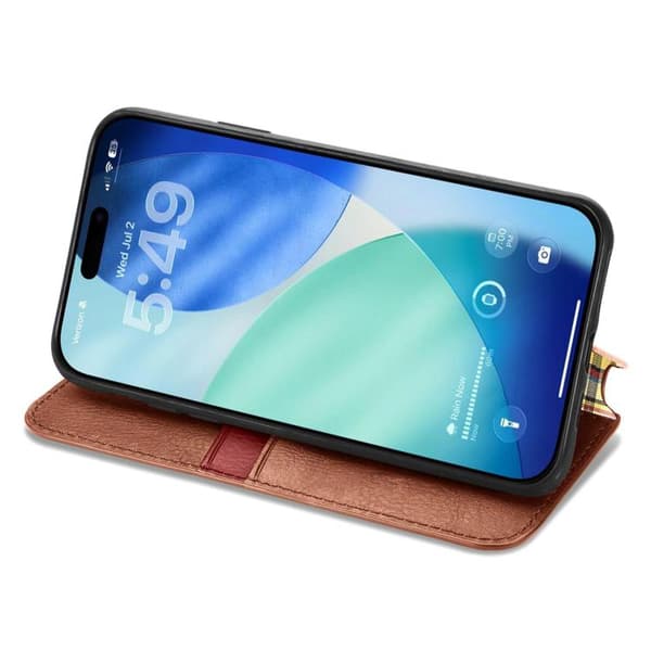 [KK]iPhone 17 Case Leather Case with Cubic Grid Design and Magnetic Closure Brun