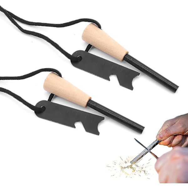 Set med 2 Flint och Stål, Flint Striker Överlevnad för Bushcraft, Magnesium Stick Eldstartare Kit Med