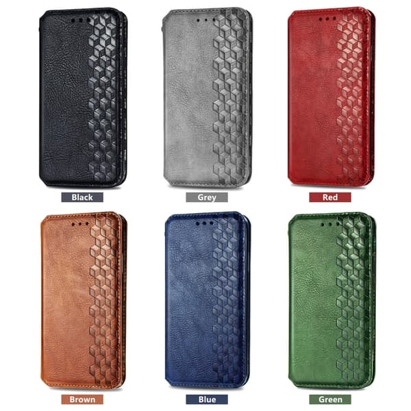 [KK]iPhone 17 Case Leather Case with Cubic Grid Design and Magnetic Closure Svart