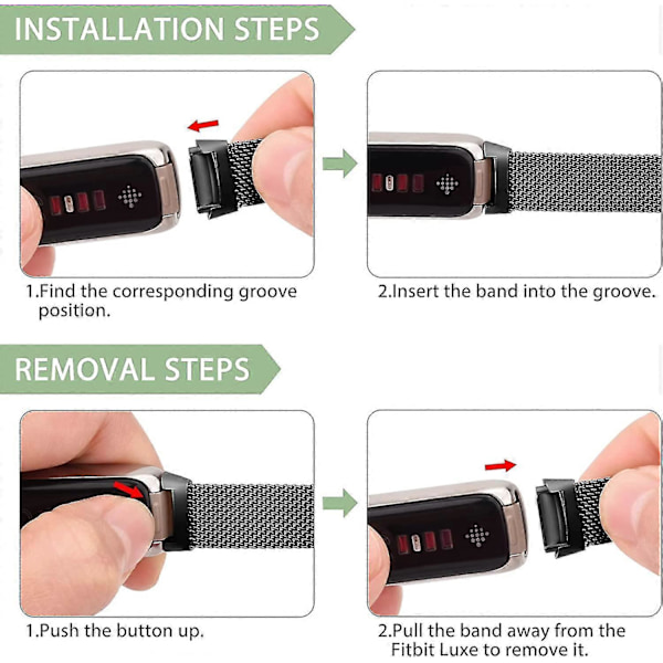 Rustfrit stål mesh loop justerbar udskiftningsrem til Fitbit Luxe/Luxe Special Edition fitness tracker kvinder mænd Black